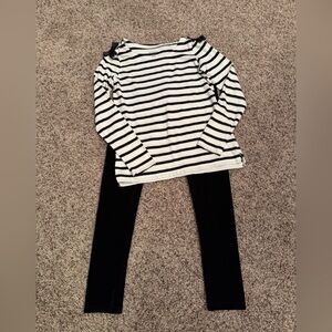 Crewcuts Black & White Striped Top with ribbon detail and velvet leggings. 12-14